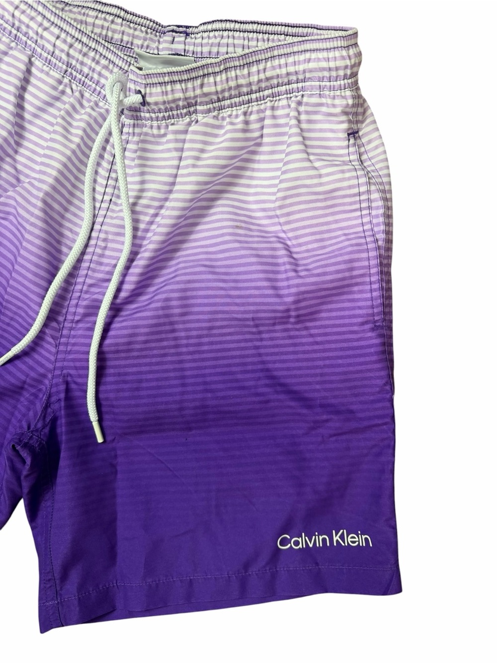Calvin Klein Men’s Small Purple Ombré Gradient Stripe Swim Shorts - Picture 2 of 9